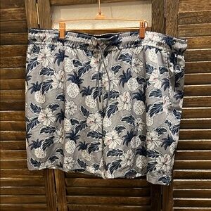 Tropical Blue and Gray Board Shorts for Swim